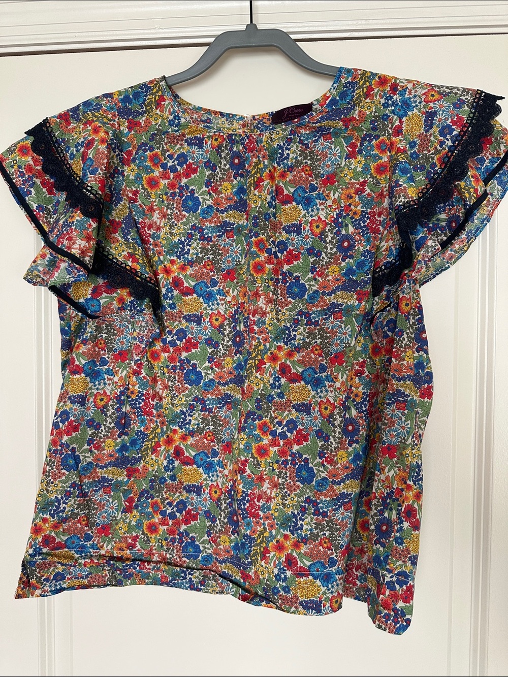 J. Crew Multicolor Floral Ruffle Sleeve Blouse